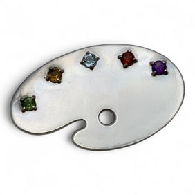 Sterling Silver & Multi Color Stone Easel Pin