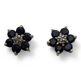 14k Yellow Gold Diamond & Sapphire Earrings