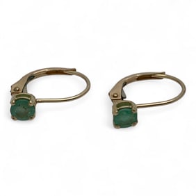 Pair Of 14k Yellow Gold & Emerald Earrings