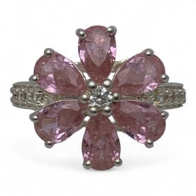 Sterling Silver, Pink & Clear Tourmaline Ring