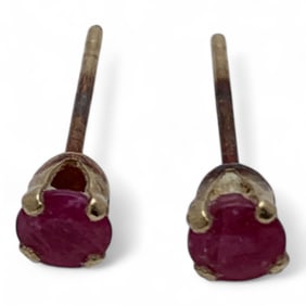 Pair Of 14k Yellow Gold & Ruby Earrings