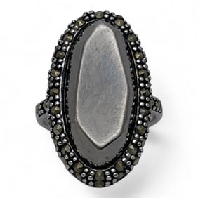 Sterling Silver, Hematite & Marcasite Ring