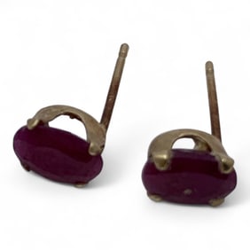 Pair Of 14k Yellow Gold & Ruby Earrings