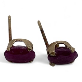 Pair Of 14k Yellow Gold & Ruby Earrings