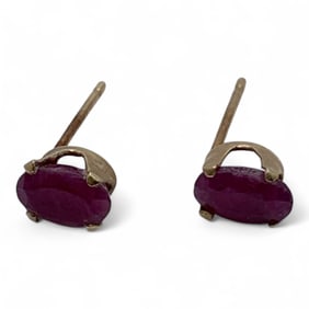 Pair Of 14k Yellow Gold & Ruby Earrings