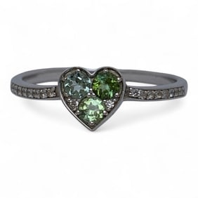 Sterling Silver Ring With Green Stones