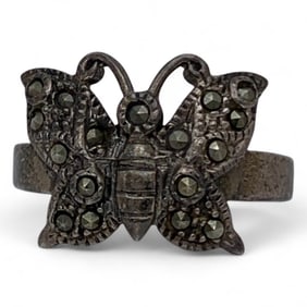 Sterling Silver Butterfly Ring With Marcasite