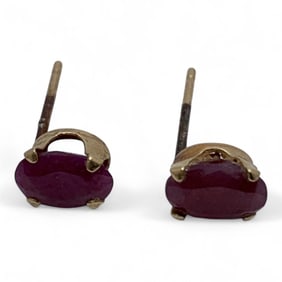 Pair Of 14k Yellow Gold & Ruby Earrings