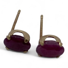 Pair Of 14k Yellow Gold & Ruby Earrings