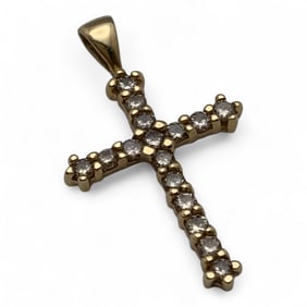 10k Yellow Gold & Champagne Diamond Cross Pendant