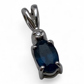 10k White Gold Diamond & Sapphire Pendant