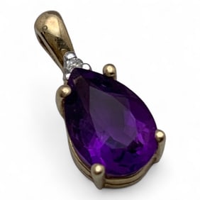 10k Yellow Gold Diamond & Amethyst Pendant