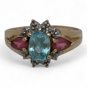 14k Gold Purple Tourmaline & Blue Topaz Ring