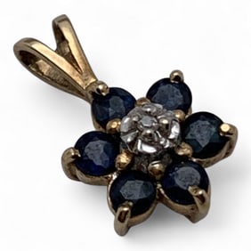 10k Yellow Gold Diamond & Blue Sapphire Pendant