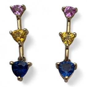 10k Gold Earrings W Pink, Yellow & Blue Sapphires