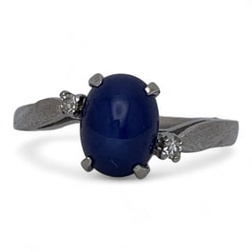 14k White Gold Diamond & Star Sapphire Ring