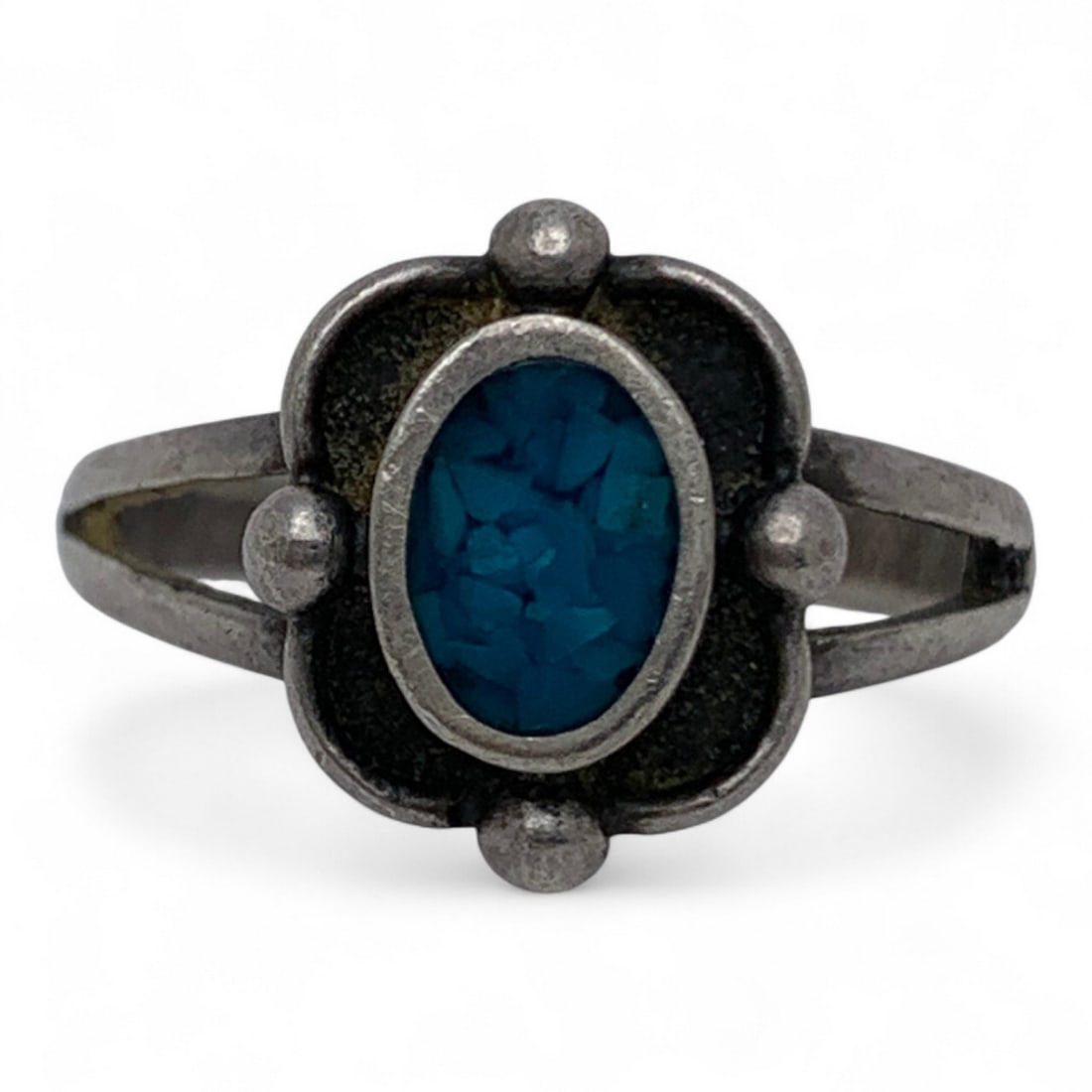 Sterling Silver Ring With Turquoise: Tests Sterling. 3.0 G. Size 5.