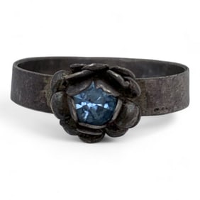 Sterling Rose Ring With Blue Stone