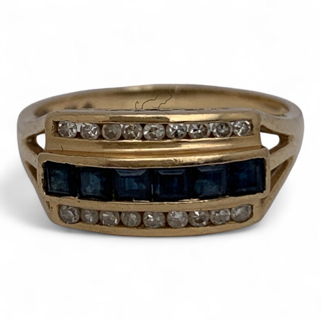 14k Yellow Gold Diamond & Blue Sapphire Ring (1 of 7)