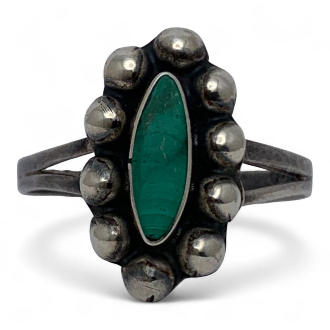 Mexico Sterling Silver & Malachite Ring: Marked 925 - Size 7.75 - 1.8 Grams