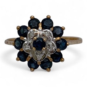 14k Yellow Gold Diamond & Blue Topaz Ring
