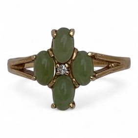 14k Yellow Gold Diamond & Green Stone Ring