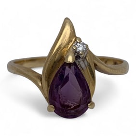 14k Yellow Gold Diamond & Amethyst Ring