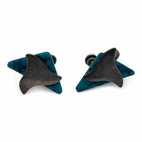 Silver & Turquoise Screw Back Earrings