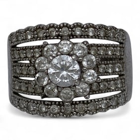 Sterling Silver Ring With Clear Stones