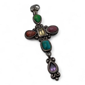 Sterling Silver Cross Pendant With Stones
