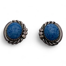 Pair Of Sterling Silver & Blue Stone Earrings