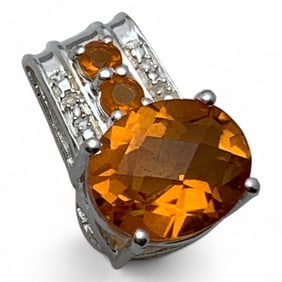 Sterling Silver Pendant With Orange Stones