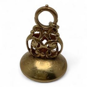 18k Gold Seal Pendant With Intaglio Carved Stone