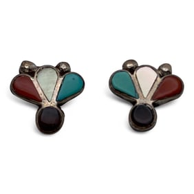 Pair Of Silver Earrings With Inlaid Stones