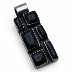 Sterling Silver Pendant With Black Stones