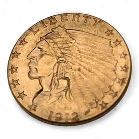 1912 Indian Head Gold 2 1/2 Dollar Coin