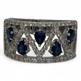 14k Gold, Diamond And Sapphire Ring