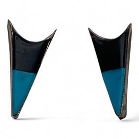 Silver Earrings With Black & Blue Stones