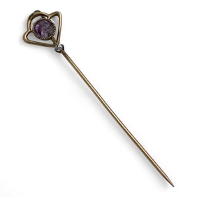 14k Gold, Diamond & Amethyst Stick Pin