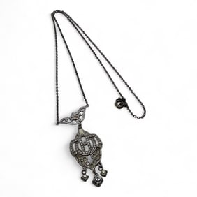 Sterling Silver & Rhinestone Pendant Necklace