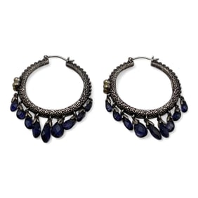 Pair Of Silver Hoop Earrings W Purple Stones