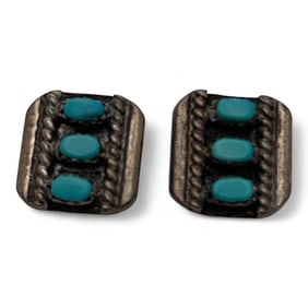 Pair Of Silver & Blue Stone Earrings