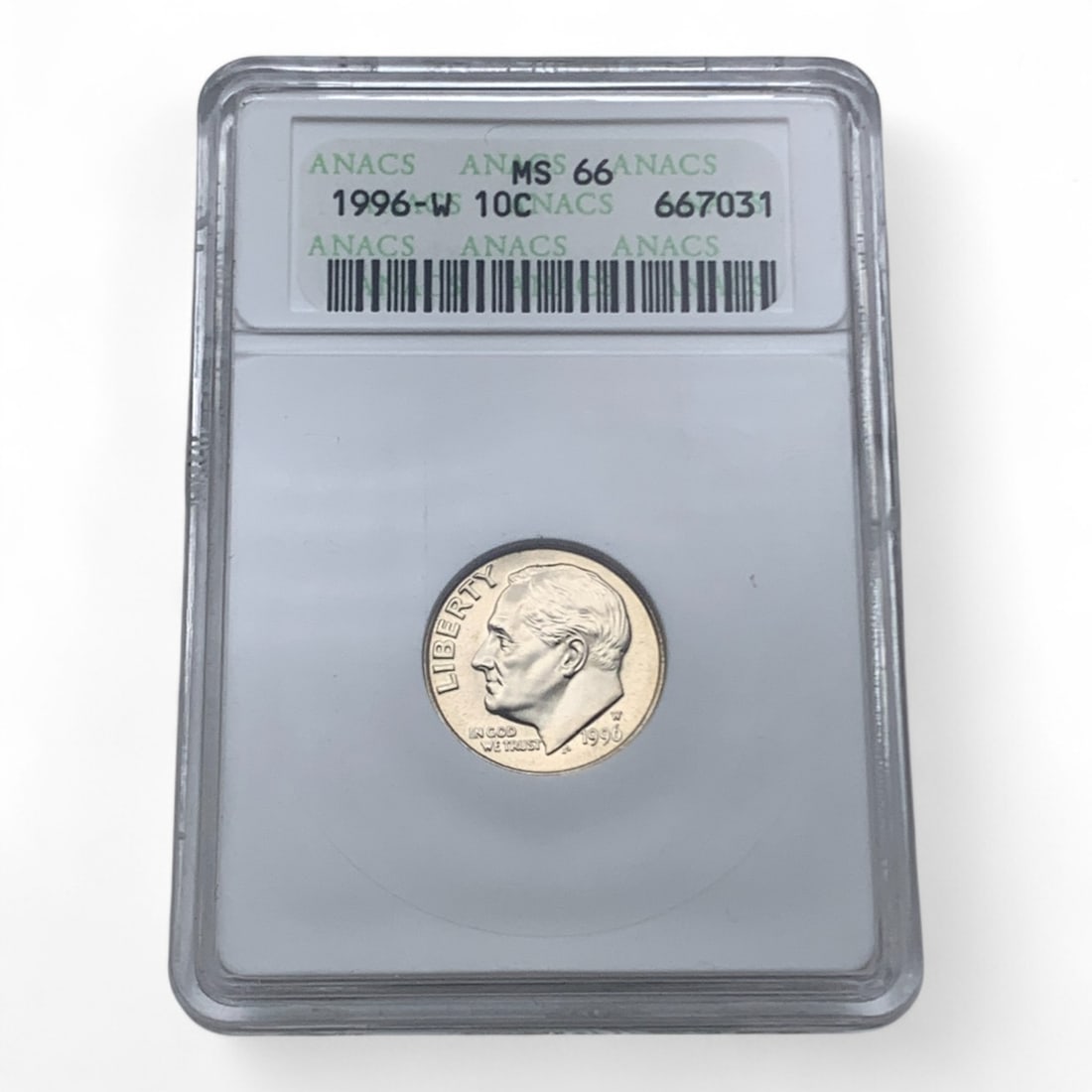 1996 W Roosevelt Silver Dime,m S 66: Anacs Graded Slab - Special Issue