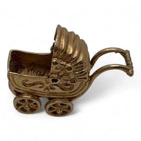 14k Gold Articulated Baby Stroller / Pram Charm