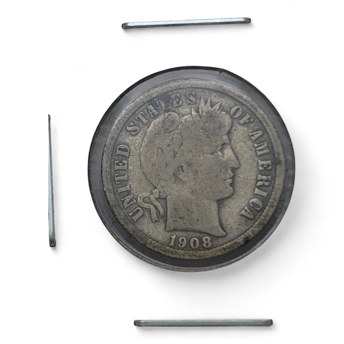 1908 O Silver Barber Dime, V G (1 of 3)