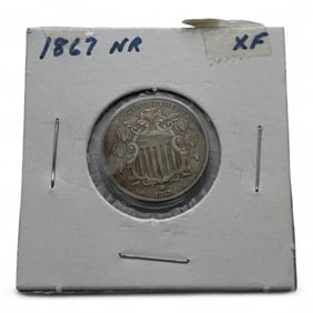 1867 Shield Nickel Without Rays, X F