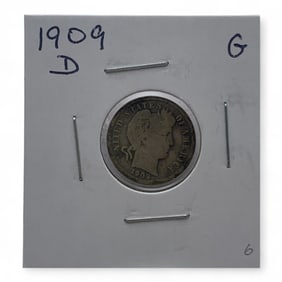 1909 D Silver Barber Dime, G