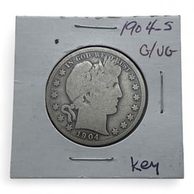1904 S Barber Silver Half Dollar, Scarce Date
