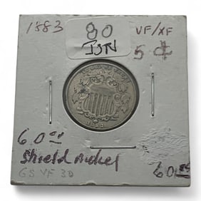1883 Shield V F/ X F Nickel, Last Year Of Issue