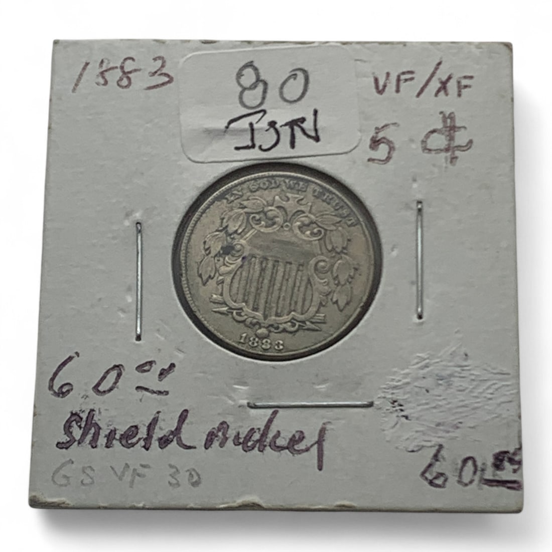 1883 Shield V F/ X F Nickel, Last Year Of Issue (1 of 3)